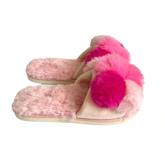 Shiraleah Carina Slippers Pink Pom Pom Slide‎ Slip-on Fuzzy Soft Hard Bottom 6-8 - Picture 7 of 9